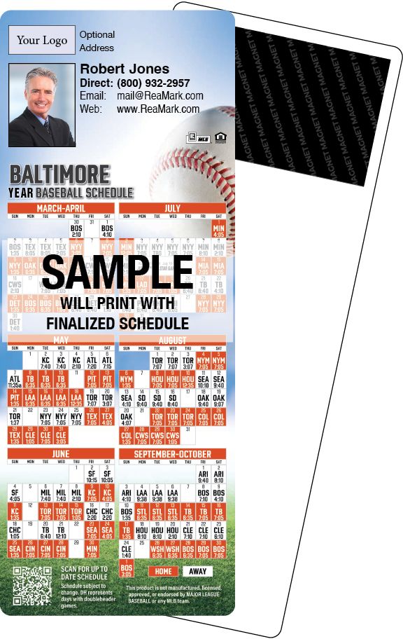 Real Estate Baseball Schedules, Magnetic Sports Calendars for Realtors
